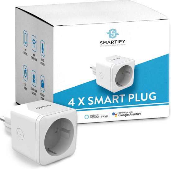Smartify Slimme Stekker - Smart Plug - Incl. Tijdschakelaar & Energiemeter - Voordeelverpakking - 4 stuks