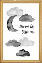 JUNIQE - Poster met houten lijst Dream Big Little One -13x18 /Grijs &