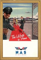 JUNIQE - Poster met houten lijst The World Is Yours -40x60 /Blauw &