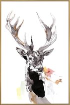 JUNIQE - Poster met kunststof lijst Hirsch 2 -30x45 /Grijs & Wit