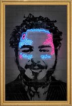 JUNIQE - Poster met houten lijst Post Malone -30x45 /Blauw & Zwart