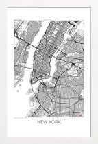 JUNIQE - Poster met houten lijst New York - minimalistische stadskaart