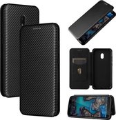 Voor Nokia C1 Plus Koolstofvezel Textuur Magnetische Horizontale Flip TPU + PC + PU Lederen Case met Kaartsleuf (Zwart)