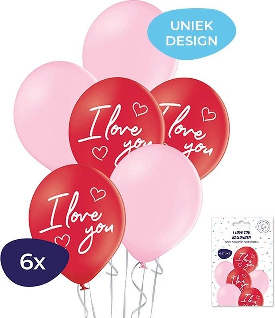 I Love You Ballonnen - Hartjes Ballonnen - Valentijn Versiering - Liefde Feestversiering - Valentijnsdag Decoratie - Waarom Ik Van Je Hou - Helium Ballonnen - Romantisch - Roze Ballonnen - Rode Ballonnen - 6 Stuks
