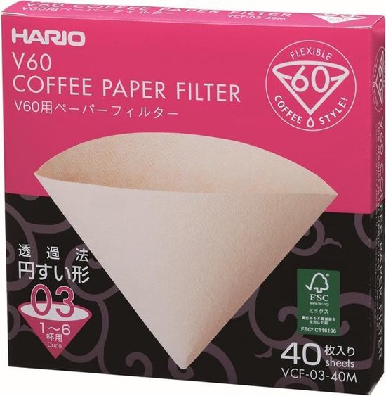 HARIO V60 Koffiefilters - 03 Size - Bruin - 40 stuks