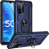 Voor OPPO A55 5G schokbestendige TPU + pc-beschermhoes met 360 graden roterende houder (blauw)