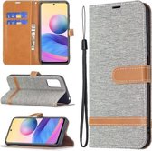 Voor Geschikt voor Xiaomi Poco M3 Pro / Redmi Note 10 5G Kleuraanpassing Denim Textuur Horizontale Flip Lederen Case met Houder & Kaartsleuven & Portemonnee & Lanyard (Grijs)