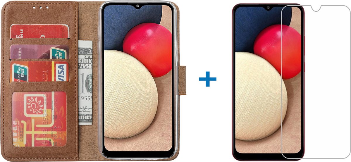 Hoesje Geschikt Voor Samsung Galaxy A02s Hoesje bookcase - Bruin Met screenprotector