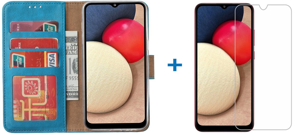 Hoesje Geschikt Voor Samsung Galaxy A02s Hoesje bookcase - Turquoise Met screenprotector