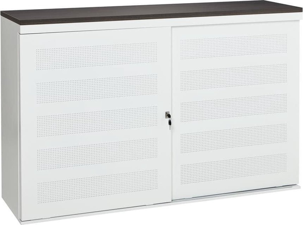 ABC Kantoormeubelen Schuifdeurkast met geperforeerde deuren breed 160CM diep 45CM hoogte 100CM bladkleur Wit framekleur Wit (RAL9010)