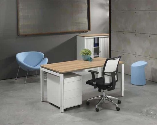 4 poots bureau Kubus breed 120CM diep 80CM bladkleur Antraciet eiken framekleur Antraciet (Ral 7016)