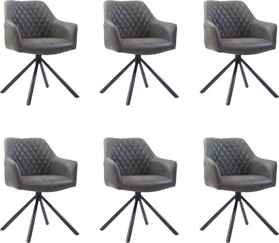 Chaise de salle à manger industrielle Dex éco-cuir anthracite - Lot de 6 Chaises de salle à manger