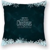 Kerst kussenhoes groen  Merry Christmas en Happy New Year en sneeuwkristallen (45x45)