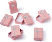 Luxe geschenkdoos met deksel - 6 stuks - Roze - Zilver - 8 x 5 x 2,5 cm - Geschenkdoos - Mooie Sieradendoosje - Met strik - Karton - Stevig - Gift box - Luxe cadeaudoos - Valentijnsdag - Verp
