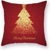 Kerstkussenhoes rood met goude kerstboom en Merry Christmas (45x45)