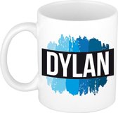 Dylan naam cadeau mok / beker met  verfstrepen - Cadeau collega/ vaderdag/ verjaardag of als persoonlijke mok werknemers