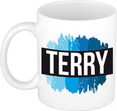 Terry naam cadeau mok / beker met  verfstrepen - Cadeau collega/ vaderdag/ verjaardag of als persoonlijke mok werknemers