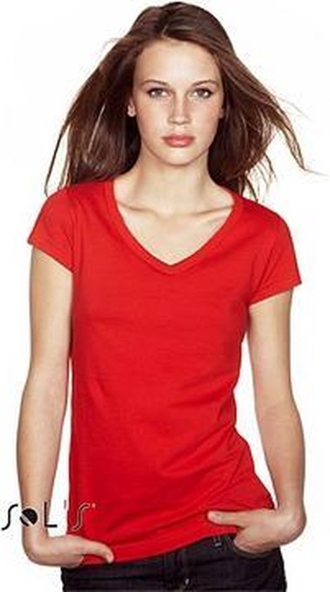 galblaas Jood eeuw Set van 2x stuks dames t-shirt V-hals rood - 100% katoen - Basic fit - 150  grams... | bol.com