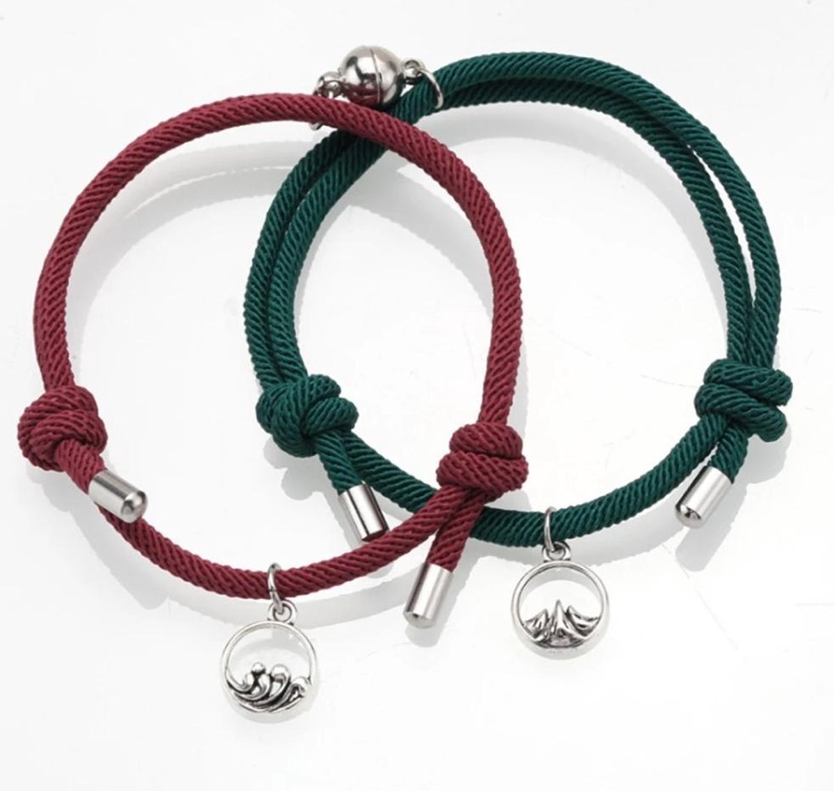 Armband set met magneet - Koppel armband - Wijnrood/Groen - Armband dames - Armband heren - Romantisch cadeau - Vriendschap armband