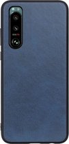 Sony Xperia 5 III Hoesje Back Cover Echt Leer Blauw