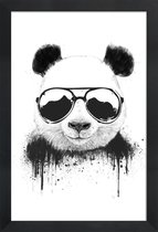 JUNIQE - Poster in houten lijst Blijf Cool Panda -20x30 /Wit & Zwart