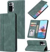 Voor Geschikt voor Xiaomi Redmi Note 10 5G Huid Voelen Druk Lijn Magnetische Horizontale Flip Lederen Case met Houder & Kaartsleuf & Portemonnee & Fotolijst (Groen)