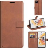 Voor OPPO Realme C11 2021 Retro Kalf Patroon Gesp Horizontale Flip Lederen Case met Houder & Kaartsleuven & Portemonnee (Lichtbruin)