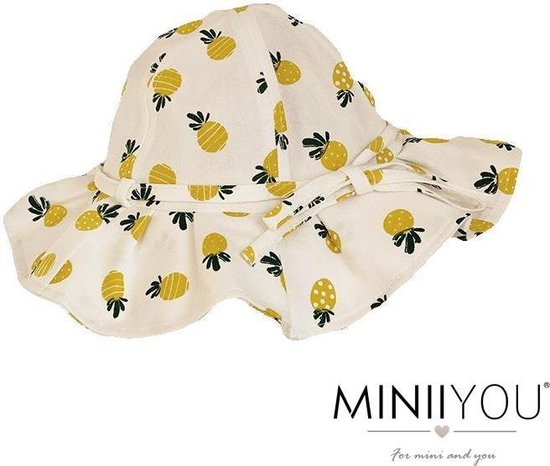 Chapeau de soleil grand imprimé ananas blanc jaune - fille bambin bambin bambin (1-5 ans) - chapeau d'été