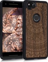 kwmobile telefoonhoesje compatibel met Google Pixel 2 - Hoesje met bumper in donkerbruin - walnoothout - Indian Sun design