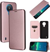 Voor Nokia 1.4 Carbon Fiber Textuur Magnetische Horizontale Flip TPU + PC + PU Lederen Case met Card Slot (Roze)