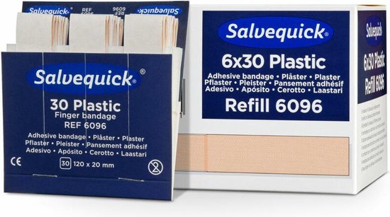 Salvequick navulling 6096 - lange plastic pleisters 120x20 mm plastic - 6 pack