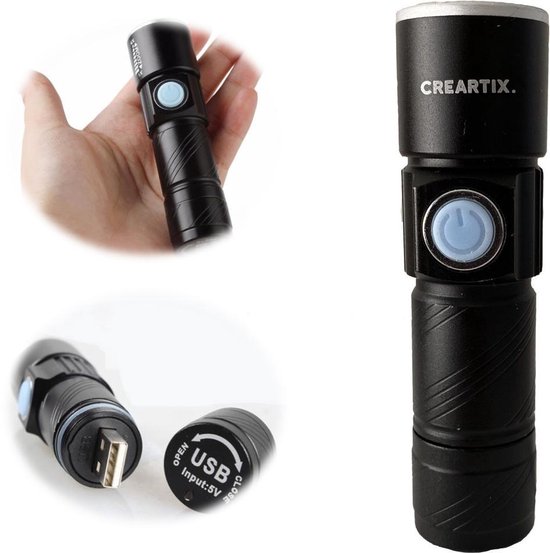 Analytisch Misbruik Uitvoerbaar Creartix - Oplaadbare USB LED-zaklamp - Herlaadbare Flashlight Waterproof -  800 Lumen... | bol.com