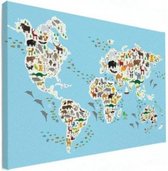 Wereldkaart Dieren Van De Wereld - Canvas 100x50