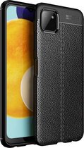 Samsung Galaxy A22 (5G) hoesje - MobyDefend TPU Gelcase - Lederlook - Zwart - GSM Hoesje - Telefoonhoesje Geschikt Voor: Samsung Galaxy A22 (5G)