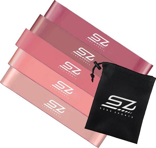 Senz Sports - Weerstandsbanden - 5 Resistance Banden - Elastiek - Incl. opbergzak - Roze