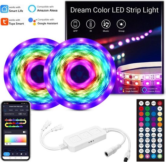 Wifi Smart Dreamcolor Ledstrip 10meter (2x 5m) - RGBIC Lichtstrip met... |  bol.com