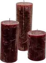 Cactula set van 3 stompkaarsen Wine Red 7x10 / 7x15 / 7x20 Extra lange branduren
