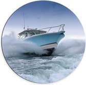 Dibond Wandcirkel - Speedboot in het Water - 70x70cm Foto op Aluminium Wandcirkel (met ophangsysteem)