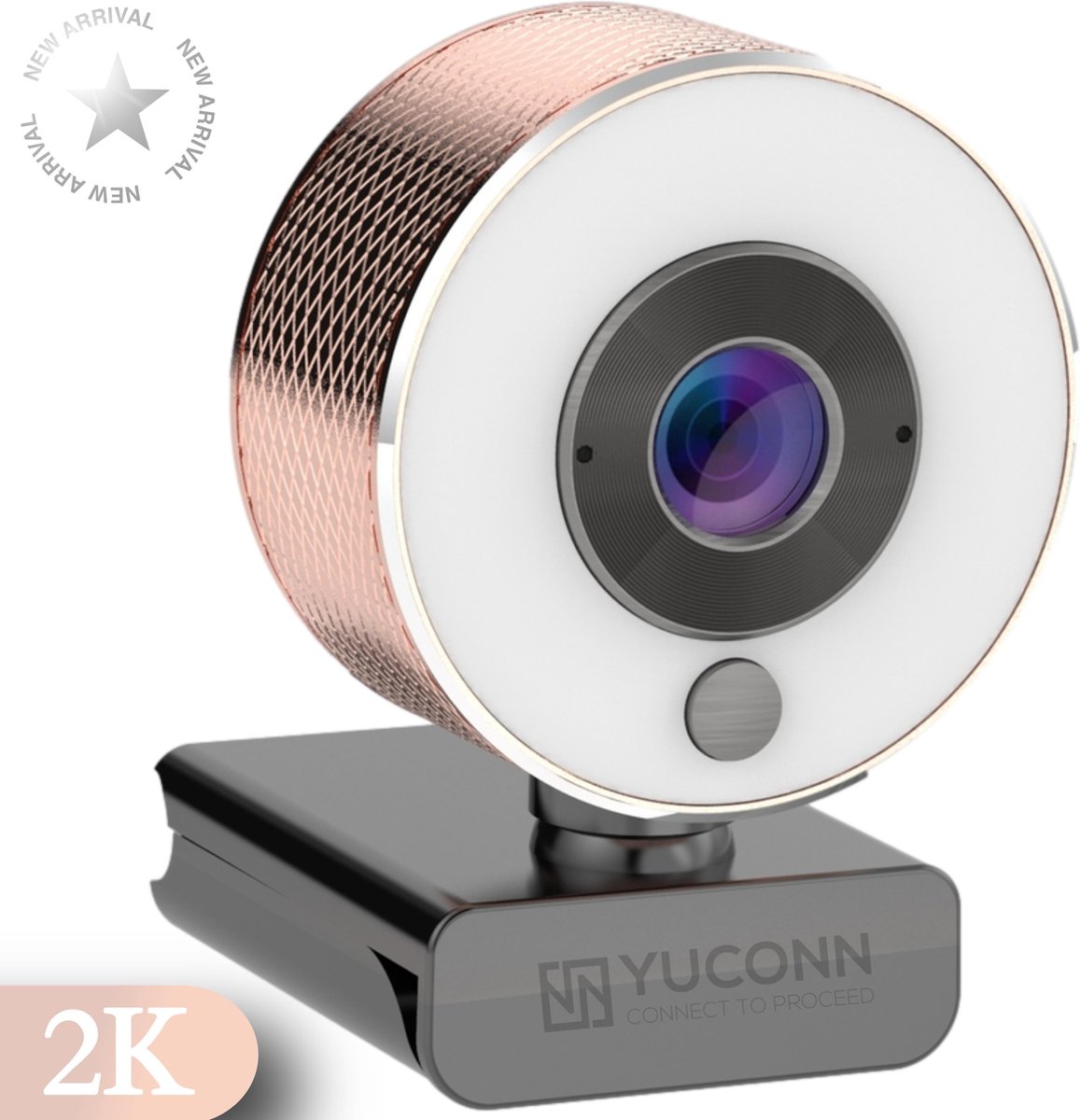 YUCONN Webcam 2K Roze met ringlamp Full HD - Statief en Webcam Cover - Ringlight - Ringlicht - Webcam voor pc met usb
