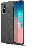 Samsung S20 Plus Hoesje Shock Proof Siliconen Hoes Case | Back Cover TPU met Leren Textuur - Zwart