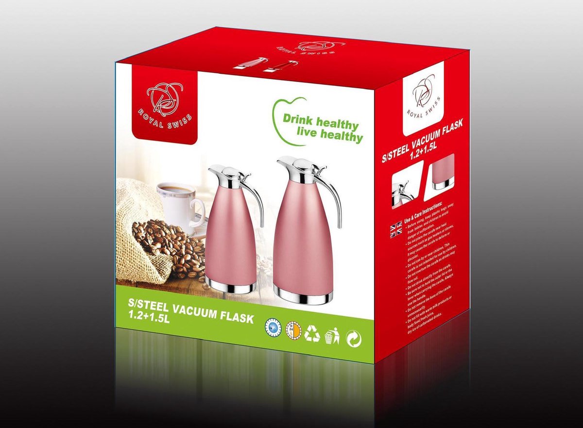 Royal Swiss - Thermoskan - Set Van 2 - Roze - Leen Bakker