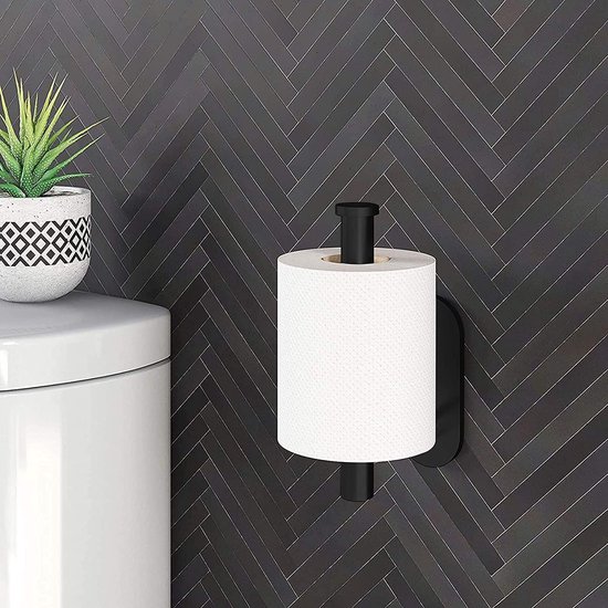 Vannons - Toiletrolhouder - WC Rolhouder Zwart zonder Boren - Zelfklevend - WC Rol Houder RVS - Zwart