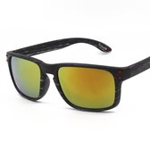 Hout Zonnebril - Sportbril - Vierkante Glazen - Lens UV400 - Geel