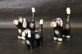 Houten zwarte honden beeldjes set/3