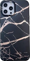 iPhone 12 Back Cover Case Marble - Marble Print - Marble Design - Soft TPU - Backcover - Apple iPhone 12 - Marbre Zwart