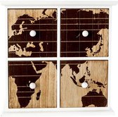 Ladekast - Opbergkast - Kastje met Wereldkaart - Wit Bruin - 24x11,5xh24cm - Hout - 4 lades