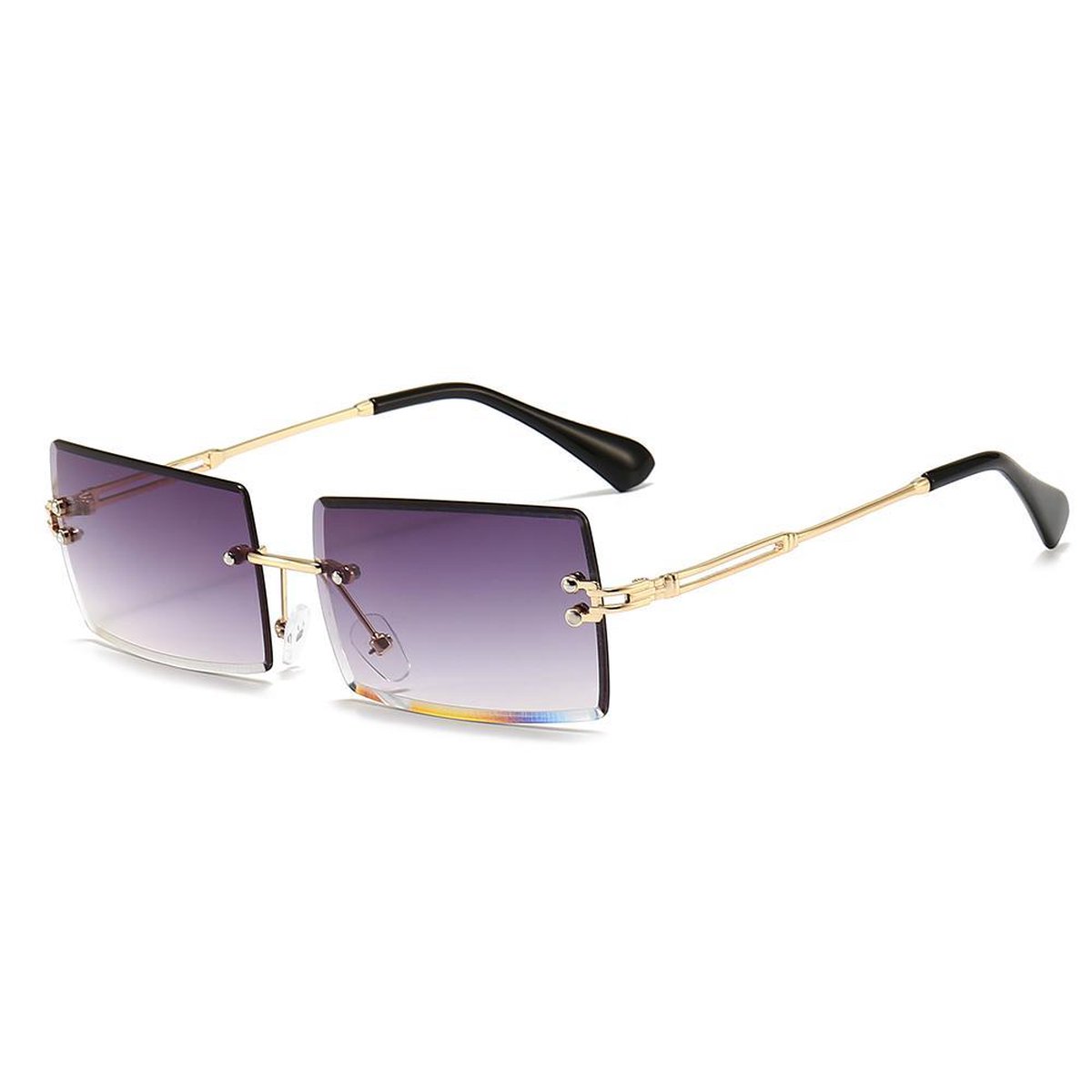 LOUD AND CLEAR® - Heren Zonnebril Goud - Grijs Paars - Randloos - Vierkant - Rechthoekig - Festival Bril