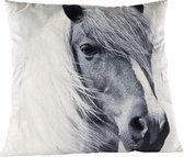 Sierkussen - Kussen - Paarden - Grijs - Wit - 60x60cmvelours