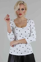 Voodoo Vixen - De Vil Mono Polka Dot Top - XL - Wit