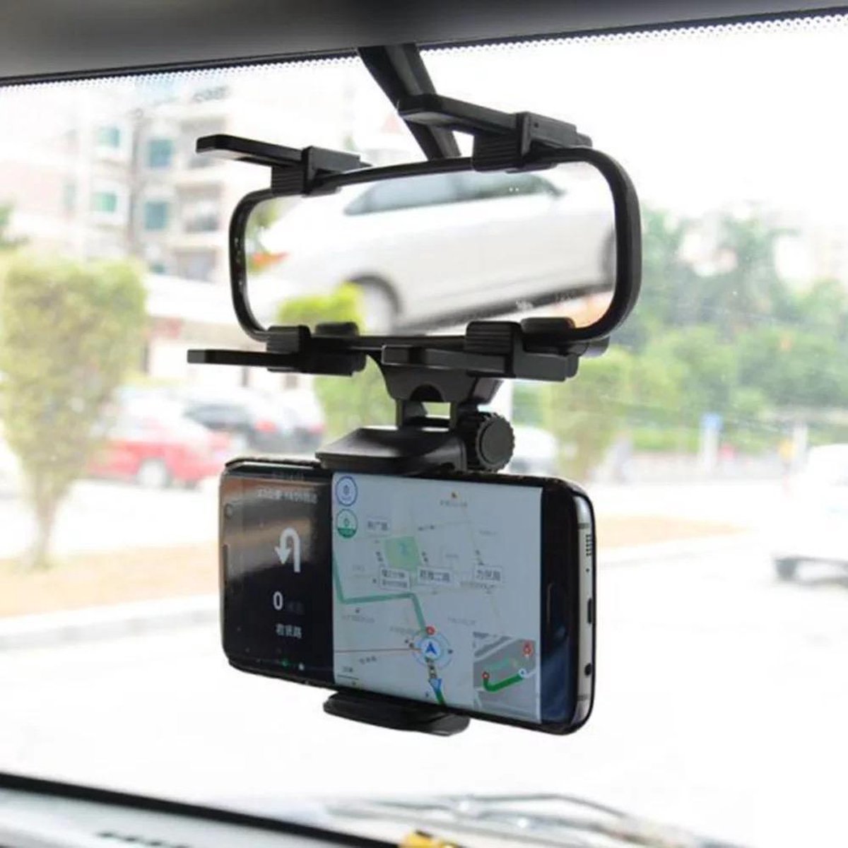 Telefoonhouder met Klemmen voor aan de binnenspiegel auto car iPhone Smartphones - Telefoon onder de spiegel van de auto